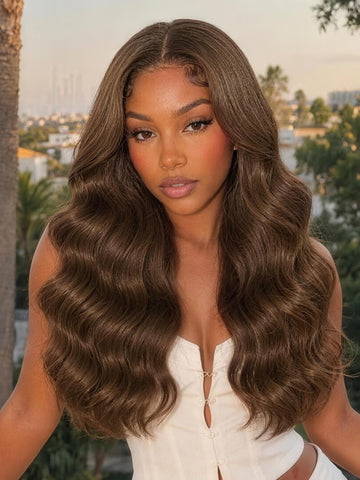 Klaiyi 13x4 Pre-Everything Lace Frontal Body Wave Wig Rich Chocolate Brown Human Hair Wig