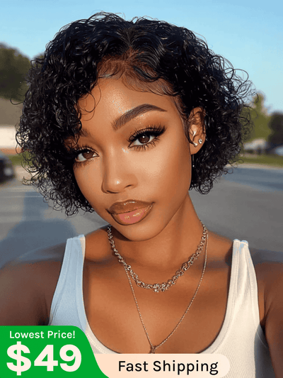 [Mother's Day Gift Guide] Klaiyi Short Pixie Cut Lace Front Bob Wigs Virgin Human Hair Water Curly Hair Wigs
