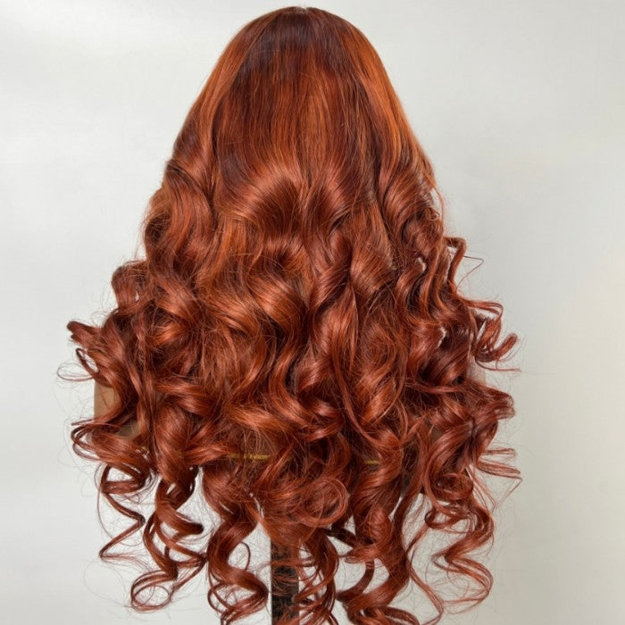Klaiyi Spicy Ginger 13x4 Lace Front Wig Body Wave Human Hair Wig Copper Brown Hair Flash Sale