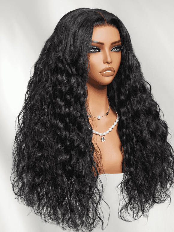 Klaiyi 13x4 Pre-Everything Lace Frontal Natural Black Micro Water Wave Natural Ripple Curl Human Hair Wig