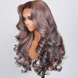 $100 OFF | Code: SAVE100  Klaiyi Brown Roots with Punky Gray Highlights Skunk Strip Human Hair Wigs