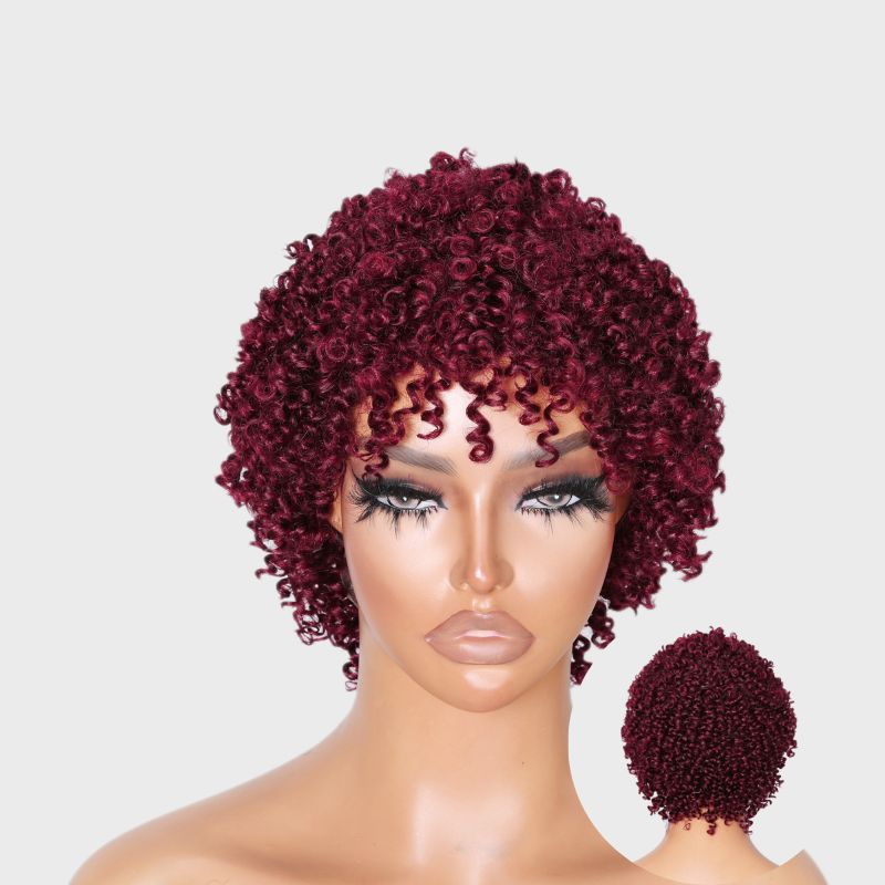Klaiyi 99J Wig Short Pixie Cut Wigs Machine Made Burgundy Human Hair Wig Flash Sale