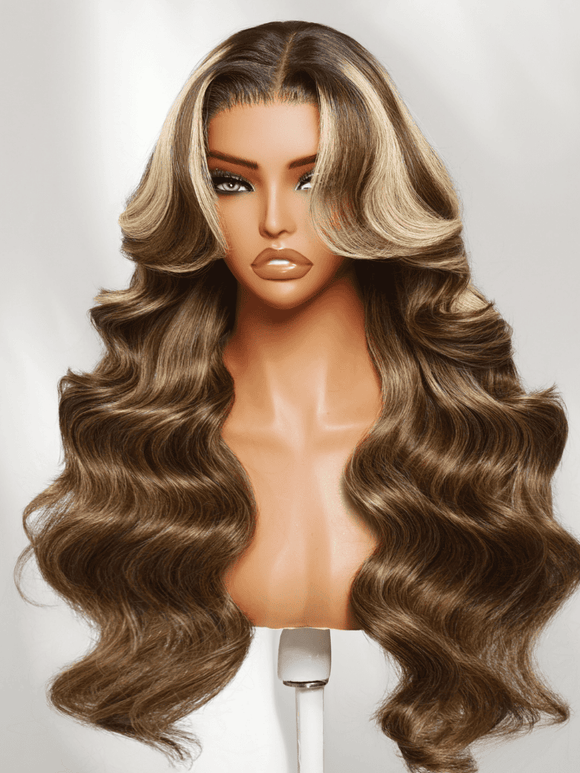 Klaiyi Honey Chestnut Blonde Face Framing Highlights 13×4 Loose Wave Pre Everything Wig Human Hair Wigs