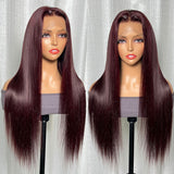 Extra 60% OFF | Klaiyi Dark Burgundy Color Straight Lace Front Wig Pre-Plucked