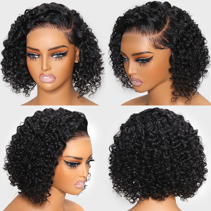 $100 OFF| Code: SAVE100  Klaiyi Side Deep Part Short Bob Curly Wig 7X5 Bye Bye Knots Lace Closure Wigs