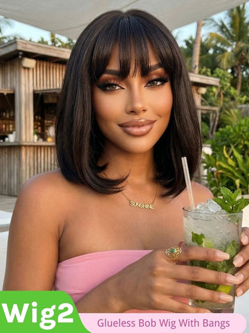 $139 Get 3 Wigs | Klaiyi V Part Kinky Straight Wig + Glueless Bob Wig With Bangs + 100% Glueless Short Pixie Wig Flash Sale