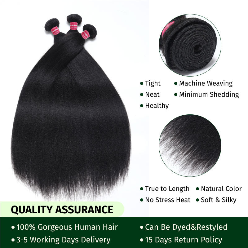 Klaiyi Yaki Straight Hair Bundles with Closure Brazilian Hair 3 Bundles with 4*1 Lace Part Closure Flash Sale