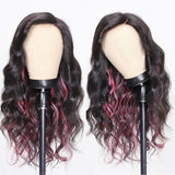 Klaiyi Natural Black Body Wave With Pink Highlights Pink Striped Human Hair Wigs