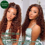 Klaiyi Reddish Brown Water Wave 13x4 Real Ear To Ear Lace Frontal Pre-Everything Wig Pre-Cut Lace Frontal Super Secure Wig
