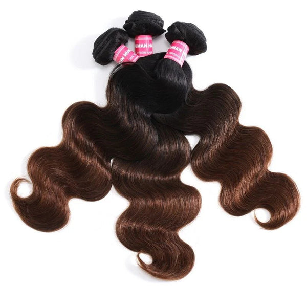 Flash Sale Klaiyi Body Wave Ombre Chestnut Brown 3 Bundles With 4x4 Swiss Lace Closure Human Virgin Hair