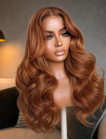 Klaiyi 7x5 No Slip Glueless Lace Wig Warm Cinnamon Copper Brown Body Wave Human Hair Wig
