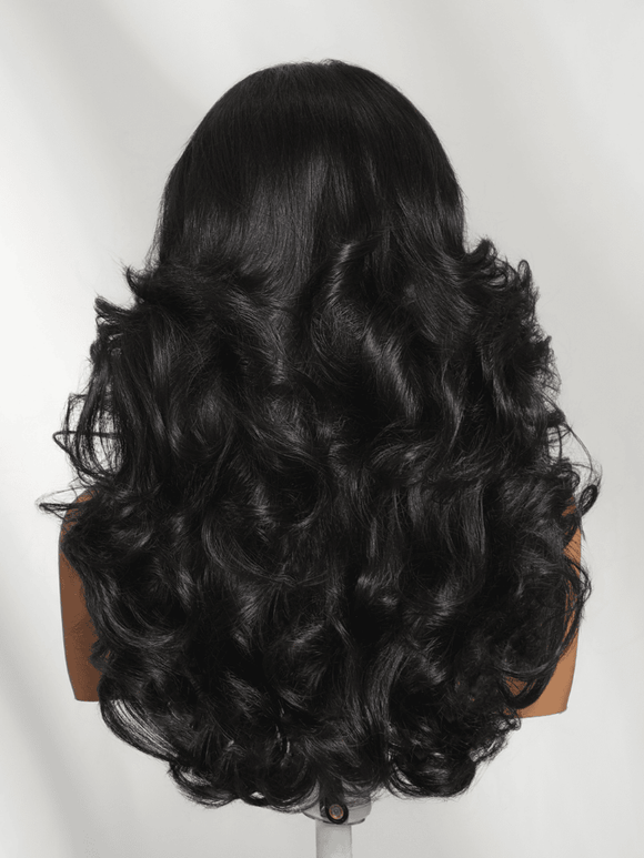 Klaiyi 7×5 Bye-Bye Slip Lace Wig Put On And Go Feathered Layer Left Side Part 200% Density with Invisible Drawstring