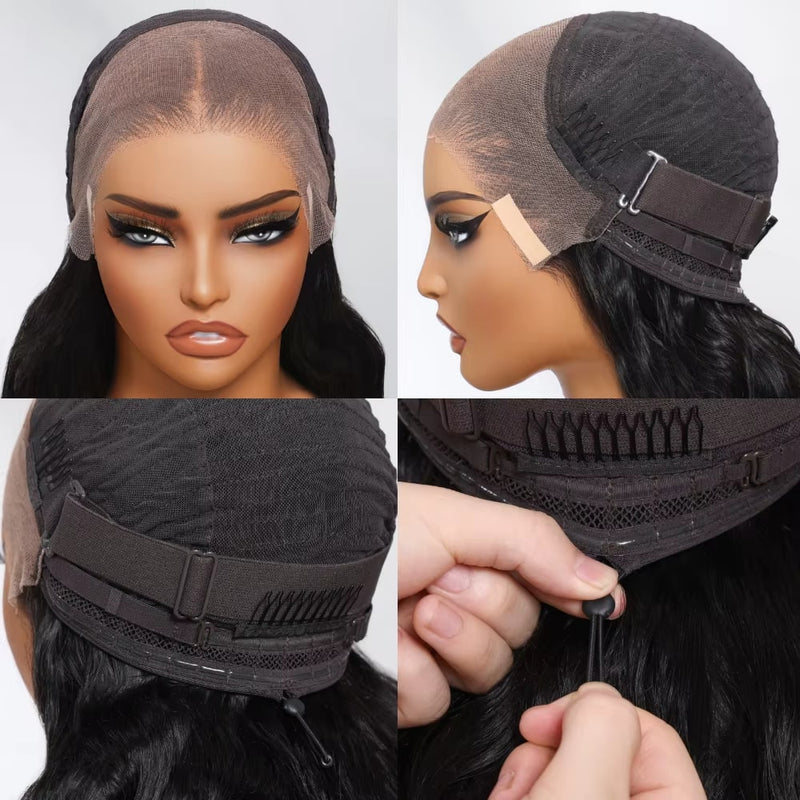 Klaiyi Water Wave 7x5 Bye Bye Knots Wig Put On and Go Glueless Human Hair Wigs Natural Black Color