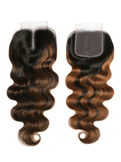 Cheveux Klaiyi Balayage, 3 paquets avec closure en dentelle, mèches ombrées pré-épilées, raie libre, ondulations naturelles