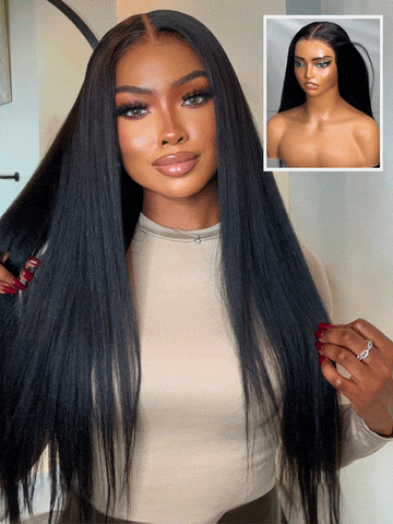 Extra 50% Off Code HALF50 | Klaiyi Yaki Straight Put On and Go Glueless Lace Wigs 7x5 Bye Bye Knots Pre-cut Human Hair Lace Wig