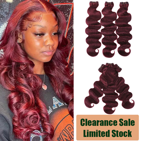 Klaiyi Clearance 99J Burgundy Hair Bundles 2/3 Bundle Deals Red Body Wave/Straight Hair Flash Sale