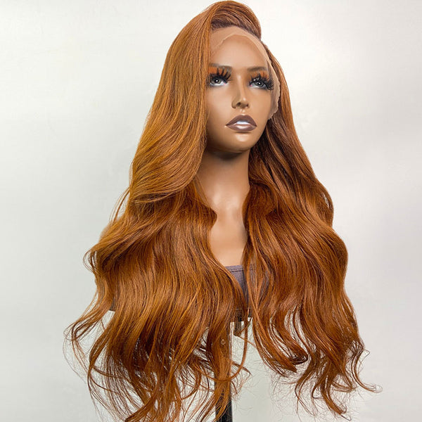 Klaiyi Ginger Spice Brown Body Wave 13X4 Lace Front Wigs 180% Density Human Hair Flash Sale