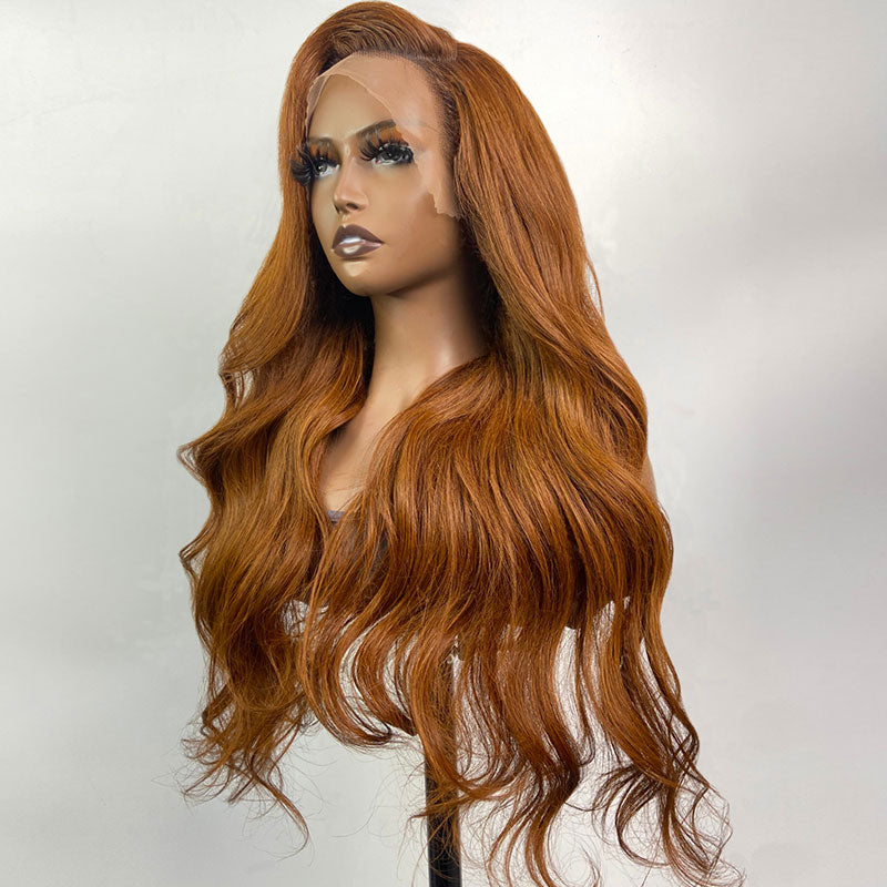 Klaiyi Ginger Spice Brown Body Wave 13X4 Lace Front Wigs 180% Density Human Hair Flash Sale