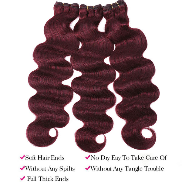 Klaiyi Clearance 99J Burgundy Hair Bundles 2/3 Bundle Deals Red Body Wave/Straight Hair Flash Sale