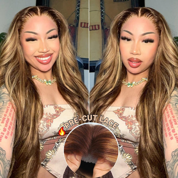 Klaiyi 7x5 Highlight Blonde Body Wave Bye Bye Knots Wig 4.0  Put On and Go Bleach Knots Wig Human Hair Flash Sale