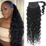 Klaiyi High Ponytail with Weave Wrap Around Clip in Hair Extensions Water Wave/Deep Wave Ponytail Flash Sale