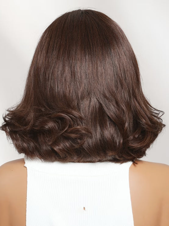 Klaiyi 7×5 Glueless Lace Rich Warm Auburn Brown Effortless Layered Blowout Bob Wig with Invisi Drawstring