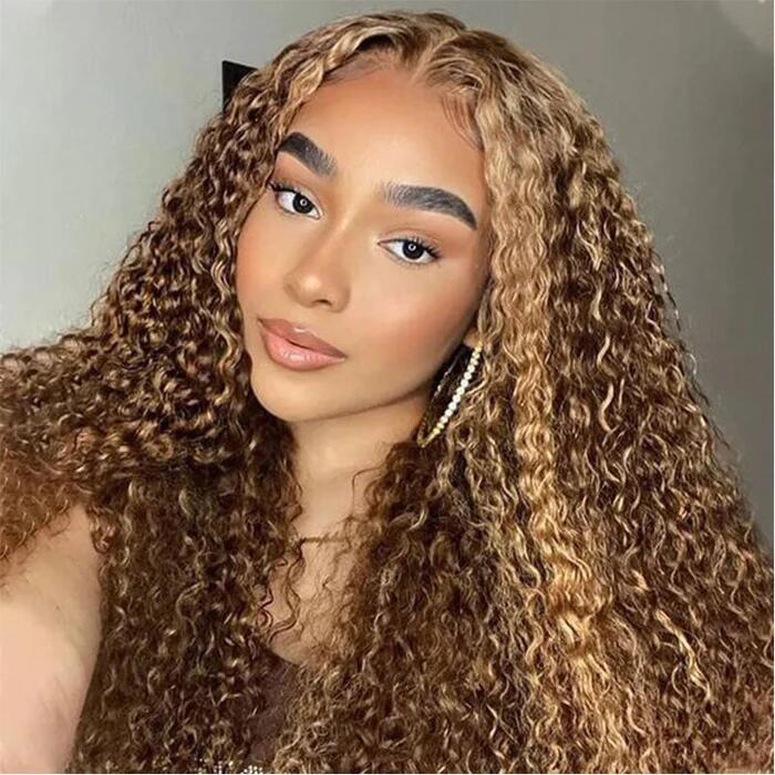 【BEST18"=$88】Klaiyi 13x4 Lace Front 180% Highlight Blonde Kinky Curly Wig Wig Flash Sale