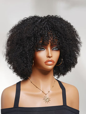 Klaiyi Chic Short Afro Kinky Curly Wig Machine Made Glueless Fluffy Curly Bob Human Hair Wigs