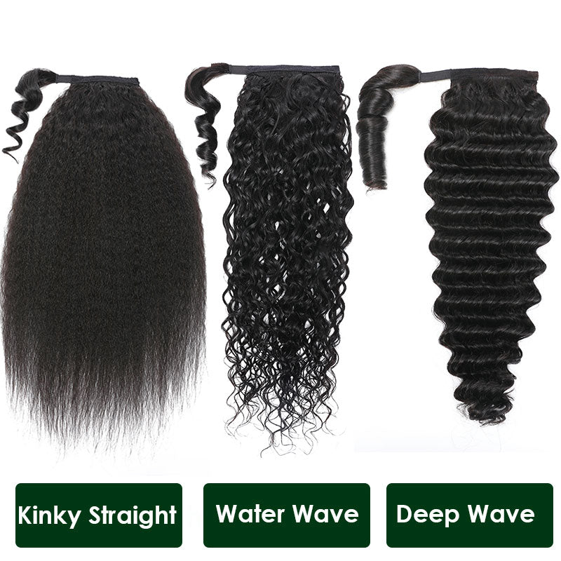 Klaiyi High Ponytail with Weave Wrap Around Clip in Hair Extensions Water Wave/Deep Wave Ponytail Flash Sale