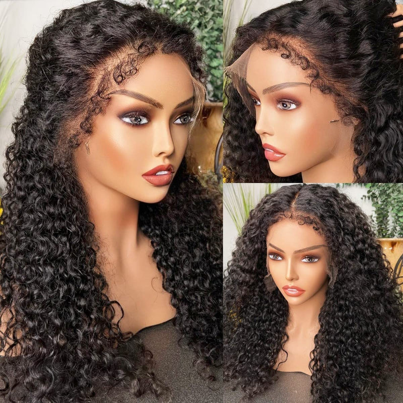 Klaiyi 4C Kinky Edge Wig Realistic Hairline Jerry Curly 13x4 Lace Front Wig Flash Sale