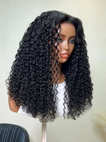 Klaiyi 13x4 Pre-Everything Glueless Lace Frontal Wig Soft Glam Curly Human Hair Wig with Drawstring