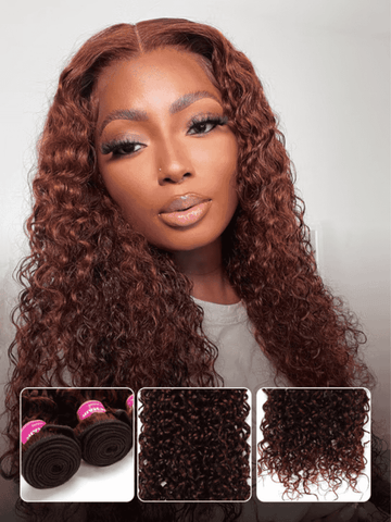 Klaiyi Jerry Curl Human Hair Weave 3 or 4 Bundles Extensions Reddish Brown Color Flash Sale