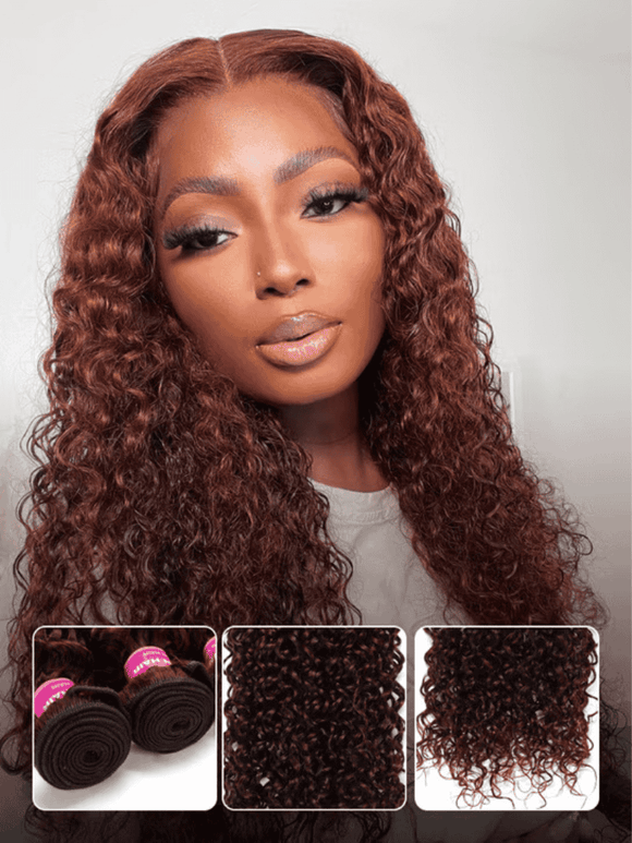 Klaiyi Jerry Curl Human Hair Weave 3 or 4 Bundles Extensions Reddish Brown Color Flash Sale