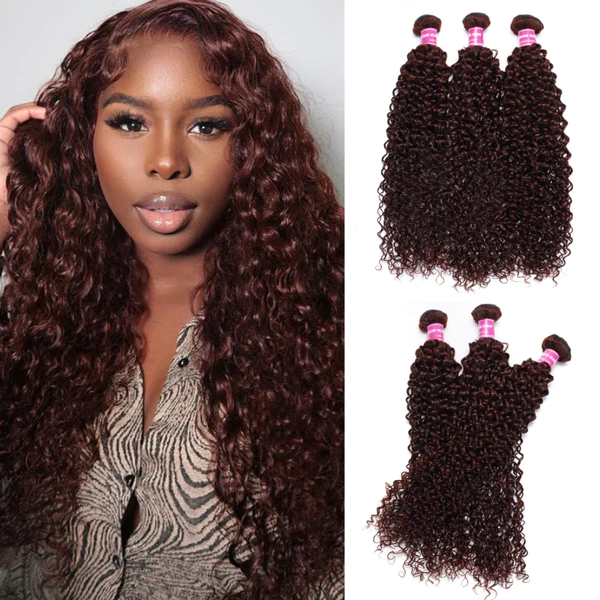 Klaiyi Jerry Curl Human Hair Weave 3 or 4 Bundles Extensions Reddish Brown Color Flash Sale