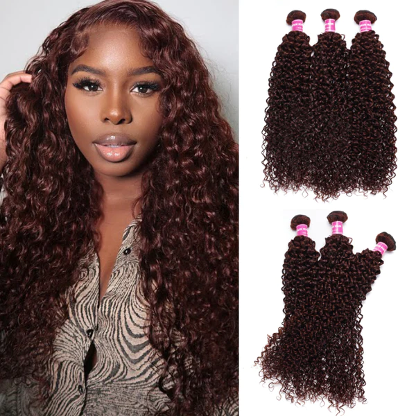 Klaiyi Jerry Curl Human Hair Weave 3or 4 Bundles Extensions Reddish Brown Color
