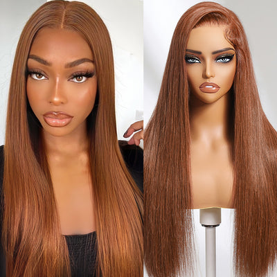 Klaiyi Chocolate Brown 13x4  Pre-Everything™ Lace Frontal Wig Straight Human Hair Glueless Wig Flash Sale