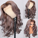 $100 OFF | Code: SAVE100  Klaiyi Brown Roots with Punky Gray Highlights Skunk Strip Human Hair Wigs
