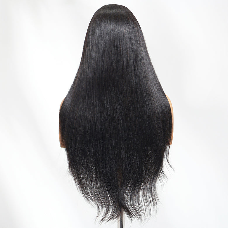 Klaiyi 13x4 Pre-Everything Long Sleek Side Part Straight Wig with Layered Curtain Bangs Put on and Go Glueless Lace Front Wig