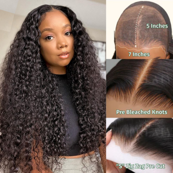 First Wig | Klaiyi 7x5 Bye Bye Knots Pre-cut Lace Put On and Go Glueless Wig Water Wave Flash Sales