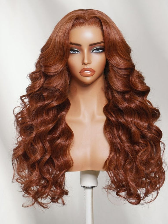 Perruque Klaiyi Brunette Auburn Cuivré 7x5 Pre everything Lace Frontal Wig Body Wave Cheveux Humains Vierges Couleur Brun Rougeâtre 