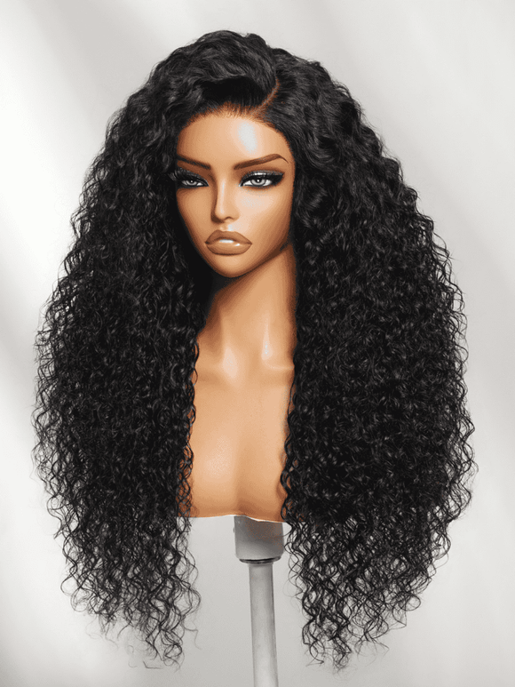 Klaiyi 7x5 No Slip Wig Natural Bouncy Curl With Side Parting Long Voluminous Afro Curls Glueless Human Hair Wig