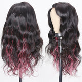 Klaiyi Natural Black Body Wave With Pink Highlights Pink Striped Human Hair Wigs