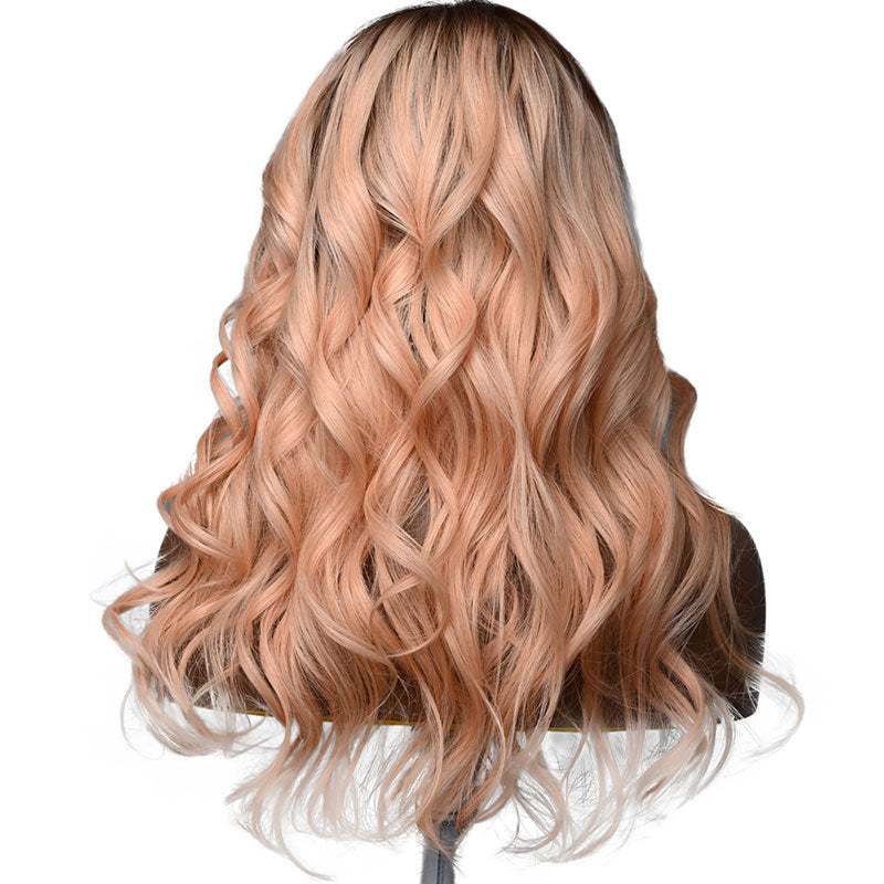 Extra 60% OFF | Klaiyi Champagne Rose Body Wave Wig Human Hair with Brown Roots Melon Color Hair