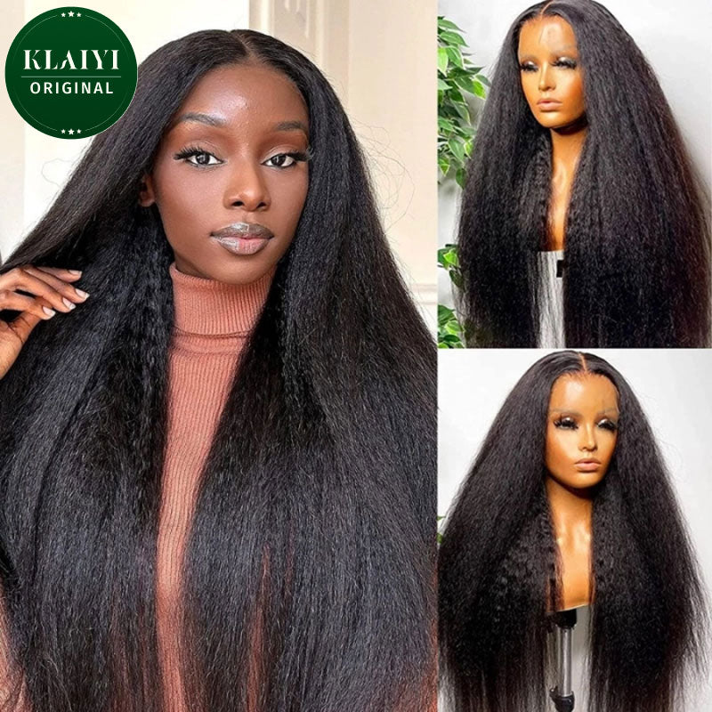Extra 70% OFF | Klaiyi 7x5 Bleached Knots Put On and Go Glueless Lace Wigs 4C Kinky Straight Human Hair