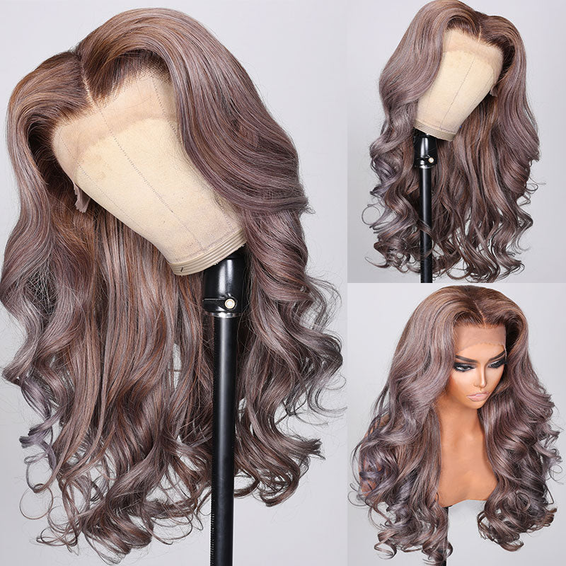 Extra 60% OFF | Klaiyi Body Wave Brown Roots with Punky Gray Highlights Multicolor Wigs Flash Sale