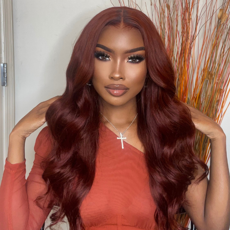 First Wig | Klaiyi Reddish Brown Hair Body Wave 7x5 Pre-everything  / 13x5 T Part Lace Wig Flash Sale