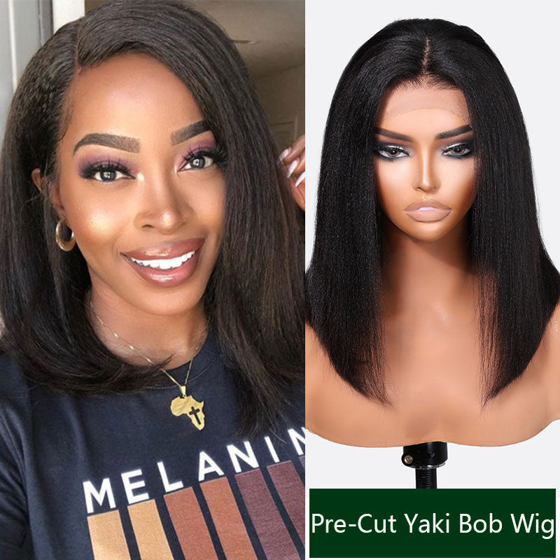 $100 OFF | Code: SAVE100 Klaiyi Put On and Go Glueless Bob Wig Silky Straight/Yaki Straight 7x5 Pre-Cut Lace Closure Wig Beginner Friendly