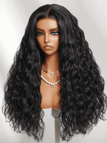 Klaiyi 13x4 Pre-Everything Lace Frontal Natural Black Micro Water Wave Natural Ripple Curl Human Hair Wig