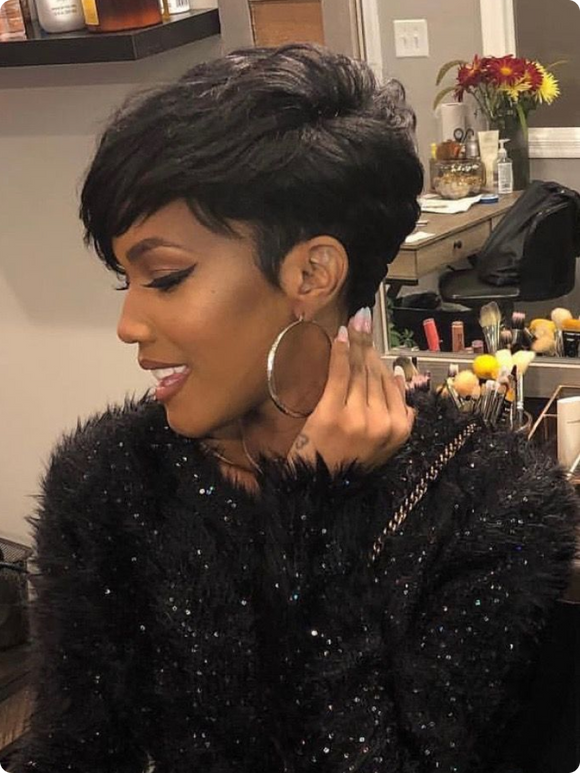 Down To $39 | Klaiyi Short Bob Wigs with Bang Pixie Cut Human Hair Wig Machine Made Natural Black Color Glueless Human Hair Wig Flash Sale