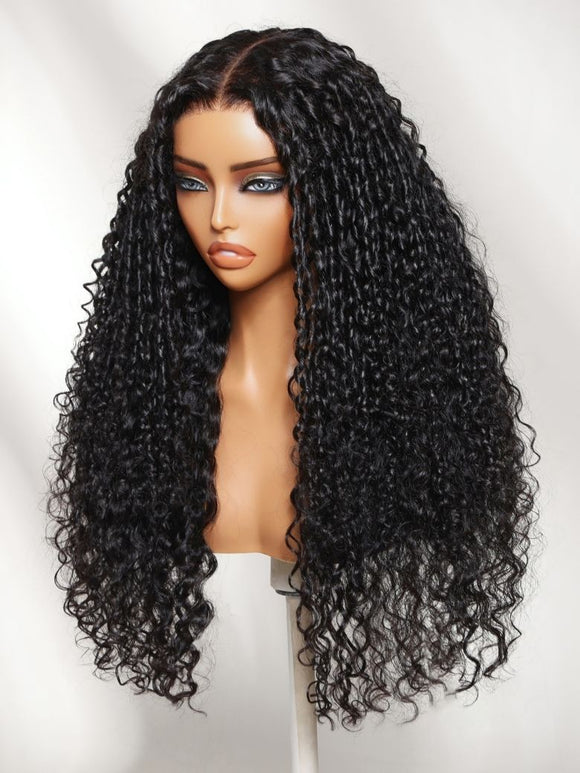 Klaiyi 7x5 No-Slip Glueless Multi-Texture Curly Wig with Defined Finger Coils Layered Spiral Curls Put On & Go with Invisi Drawstring